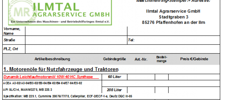 Ölsammelbestellung 2022